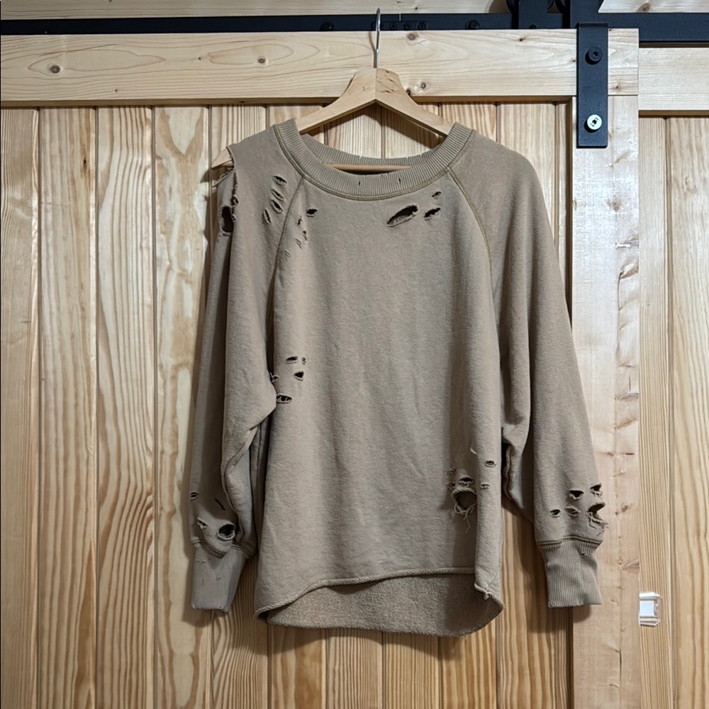 Aerie Distressed Tan Sweatshirt